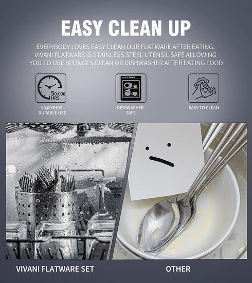 VIVANI 16 Piece Silverware Set, Flatware Sets for 4, Cutlery Set, Kitchen Utensil Sets, Spoons and Forks Set (V002)