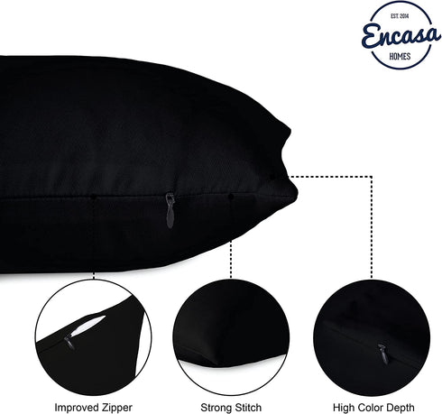 Encasa Homes Throw Pillow Cover 2pc Set - Jet Black - 24 x 24 inch Solid Dyed Cotton Canvas Square Accent Decorative Cushion Case for Couch Sofa Chair Bed & Home Only Covers