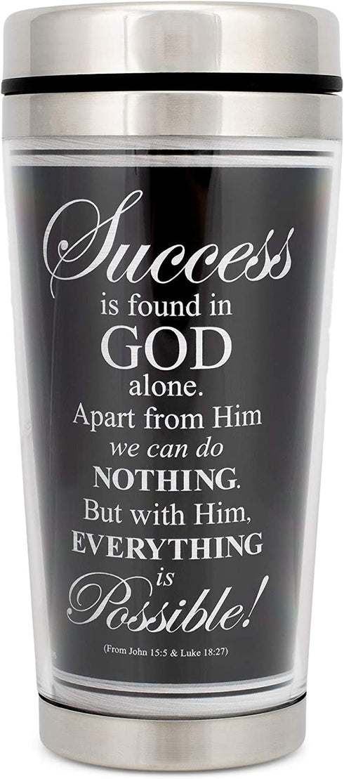 Success in God John 15:5 Black 16 Oz. Stainless Steel Insulated Travel Mug with Lid