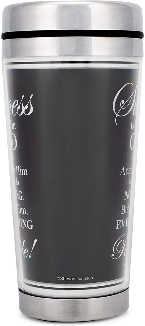 Success in God John 15:5 Black 16 Oz. Stainless Steel Insulated Travel Mug with Lid