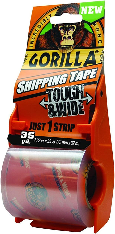 Gorilla Packing Tape Tough & Wide with Dispenser for Moving, Shipping and Storage, 2.83" x 35 yd, Clear, (Pack of 1)