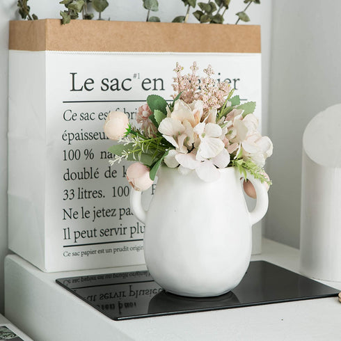 Kimdio Ceramic Flower Vase, Vases for Decor, Decorative Table Floral Vase for Living Room, Indoor Plant, Shelf, Mantle, Table, Office, Wedding Centerpieces/Arrangements,Bottom Waterproof (White)