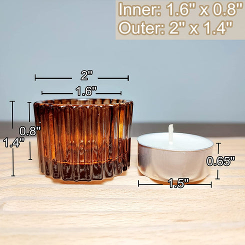 Amber Tealight Candle Holder Set of 12, 2'' x 1.4'' Glass Brown Small Votive Candle Holders Home Decoration, Clear Tealight Candles Holder for Table Centerpieces and Wedding Decor