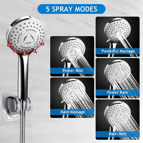 Shower Head Combo,10 Inch High Pressure Rain Shower Head with 11 Inch Adjustable Extension Arm and 5 Settings Handheld Shower Head Combo,Powerful Shower Spray Against Low Pressure Water with Long Hose