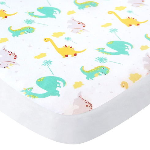 Mini Crib Sheets Fitted Dinosaur Compatible with Graco Playard Playpen, Breathable and Soft Fabric Pack and Play Sheets Suitable for Baby Boys or Girls Everyday Use - Dinosaur Paradise
