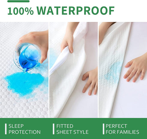 Twin Mattress Protector Waterproof Cooling Twin Size Mattress Cover, 3D Air Smooth Soft Bamboo Mattress Protector, Breathable Noiseless Bed Mattress Pad, Fitted 8-18 inch Deep Pocket