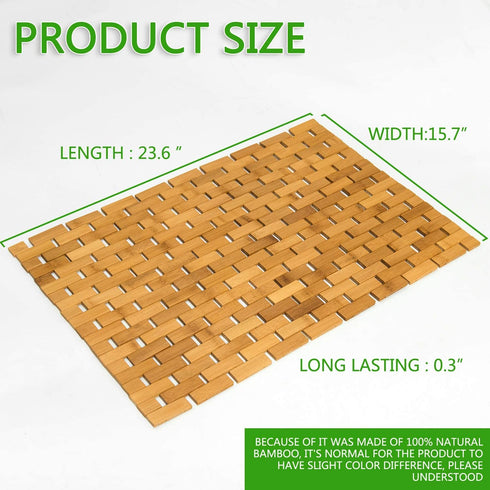 Gonioa Natural Bamboo Bath Mat, Wooden Door Mat Kitchen Floor Bath Rug, Bathroom Shower and Tub Mats, Wooden Bath Mat for Shower, Bath, Spa Or Sauna
