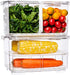 Benzoyl Lettuce Keeper Food Storage Containers Fridge Produce Saver, Stackable Refrigerator Organizer Foldable lid with Removable Drain Tray for Produce, Fruits, Vegetables 2800ML -2 Pack