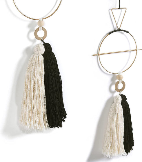 Boho Wall Decor Macrame Wall Hanging Yarn Wall Art Tassel Handmade Home Hanging Décor (Gold)