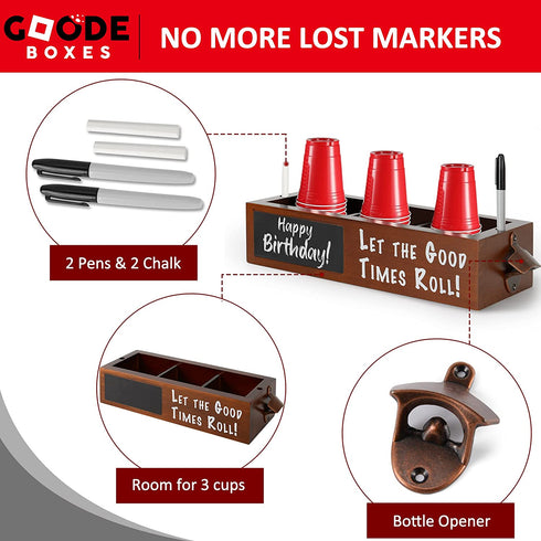 GoodE Boxes Triple Solo Cup Holder with Bottle Opener and Marker Slot