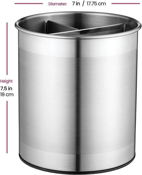 Extra-Large Stainless Steel Kitchen Utensil Holder - 360° Rotating Utensil Caddy - Weighted Base for Stability - Utensil Crock With Removable Divider for Easy Cleaning - Countertop Utensil Organizer.