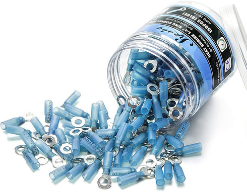 150PCS Heat Shrink Ring Connectors 1/4" Blue 16-14 AWG - Sopoby Electrical Crimp Ring Connectors - Heat Shrink Wire Connector Kit - Automotive, Marine, Audio, Industrial