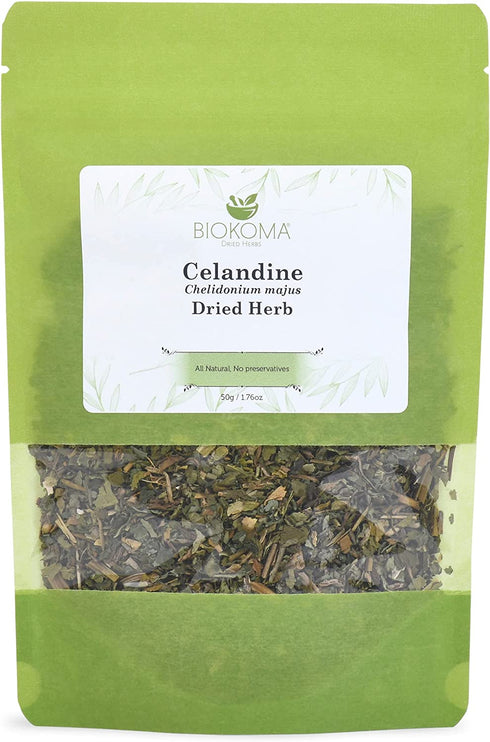Biokoma Pure and Natural Celandine Dried Herb 50g (1.76oz) in Resealable Moisture Proof Pouch