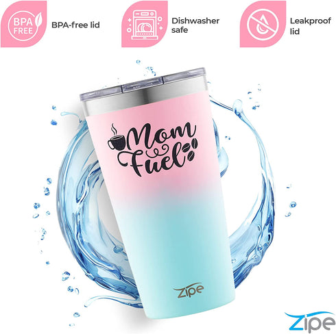 Zipe - 16 oz Tumbler with Spill-Resistant Lid, Insulated Tumbler for Hot and Cold Drinks, €œMom Fuel Coffee Tumbler, Travel Cup with Straw and Cleaner, Shimmer Mermaid Ombre