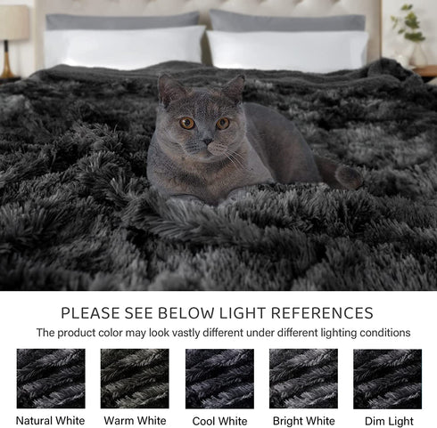Comaza Soft Fuzzy Faux Fur Throw Blanket,Reversible Lightweight Shaggy Fluffy Cozy Plush Fleece Comfy Furry Sherpa Microfiber Blanket for Couch Sofa Bed,as Gift Home Decor(Tie Dye Black,Throw 50"x60")