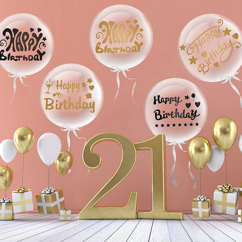 42 Pieces Birthday Bobo Balloon Decorations Include 30 Pieces 18 Inch Bubble Transparent Balloons and 12 Pieces Happy Birthday Bobo Balloon Stickers for Birthday Party Indoor and Outdoor Supplies