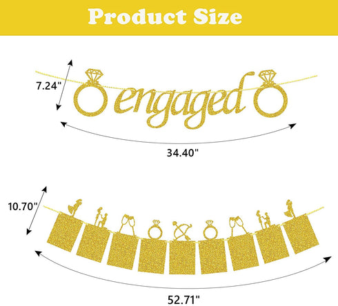 Engagement Wedding Decorations,Gold Engaged Banner, Photo Banner and Set of 12+5 distinctive Balloons for Engagement/Wedding/Anniversary/Valentines Day Party