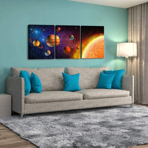 Outer Space Canvas Wall Art Planet Posters & Prints Artwork Abstract Universe Paintings Wall Decorations for Kids Room Stretched Canvas Picture for Living Room Bedroom Home Office Decor