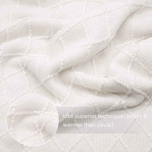 TOUCHAT Knitted Throw Blankets for Couch, Sofa and Bed, Lightweight Soft Knit Blanket with Tassel, Decorative Cozy Farmhouse Throw Blankets for Women and Man (50"x60", Cream White-D)