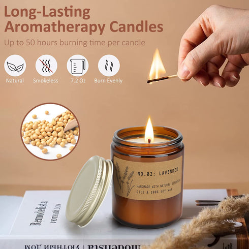 Candles for Home Scented, Lavender and Rose Scented Soy Candles, Gifts for Women Birthday, Valentine's Day Mother's Day, Long Lasting Natural Organic Candle Set for Relaxation Gifts, 7.2oz, 2 Pack