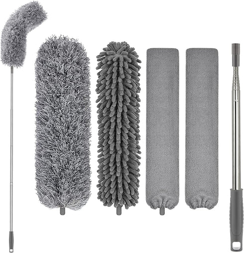 Microfiber Dusters for Cleaning, Duster with Extension Pole 30-100 Inches, FUUNSOO Extendable Long Feather Duster for Cleaning Ceiling Fan Duster High Ceiling Fan, Cobweb, Lights, Blinds