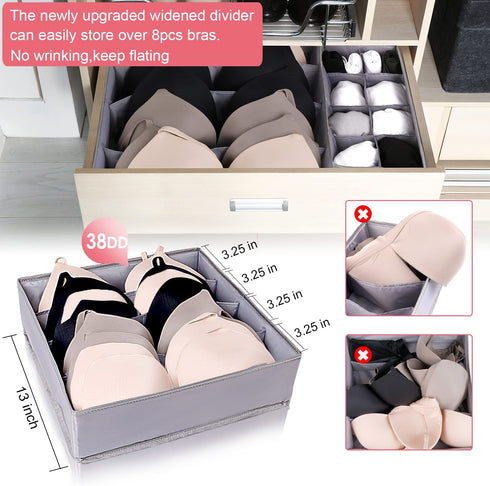 Dresser Drawer Underwear Organizer - Large Drawer Organizer Closet Divider Washable Clothes Bra Sock Tie Foldable Storage Box Drawer Polyester Fabric Baby Cloth Panties Belts Set of 6,Light Gray