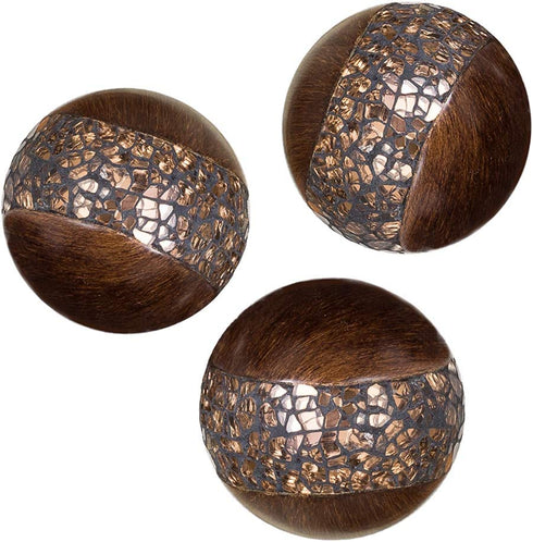 Schonwerk Walnut Decorative Orbs for Bowls and Vases (Set of 3) Resin Sphere Balls for Living, Dining Room, Coffee Table Centerpiece Home Decor - Great Gift Idea (Crackled Mosaic)