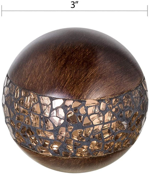 Schonwerk Walnut Decorative Orbs for Bowls and Vases (Set of 3) Resin Sphere Balls for Living, Dining Room, Coffee Table Centerpiece Home Decor - Great Gift Idea (Crackled Mosaic)
