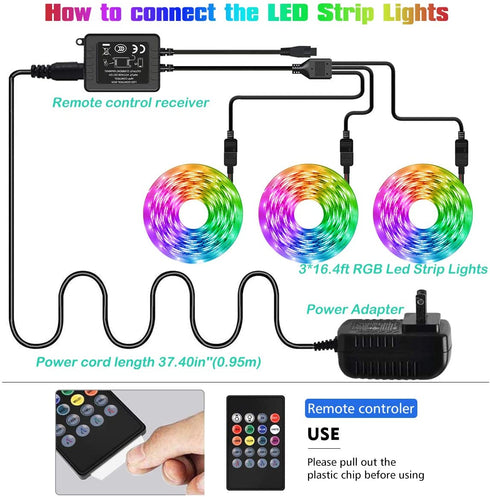Led Lights for Bedroom, L8star 50ft Rgb Led Strip Lights with Bluetooth and Remote Control Sync to Music