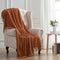 SunStyle Home Rust Throw Blanket for Couch 50 x 60 inches - Decorative Knitted Summer Blankets with Tassels - Soft Lightweight Woven Textured Solid Farmhouse Throw for All Seasons