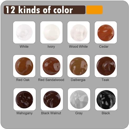 NADAMOO Wood Furniture Repair Kit Wood Filler Scratch Repair Furniture Touch Up Kit Cover Surface Scratch for Wooden Floor Table Door Cabinet Veneer, 12 Dark Color Kit Black White Gray Oak