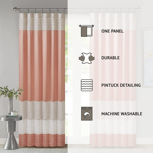 Madison Park Amherst Single Panel Faux Silk Rod Pocket Curtain With Privacy Lining for Living Room, Window Drape for Bedroom and Dorm, 50x84, Coral