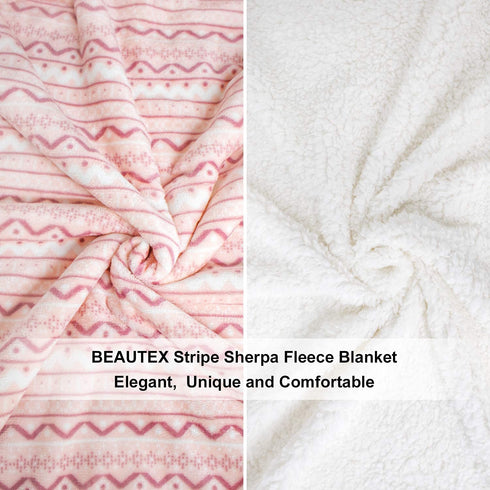 BEAUTEX Sherpa Fleece Throw Blanket for Young Girls Super Soft Fuzzy Cozy Plush Pink Sherpa Plush Throw Blanket for Kids Children Teens or Adult for Sofa Couch Bed (50" x 60",Light Pink Stripe)