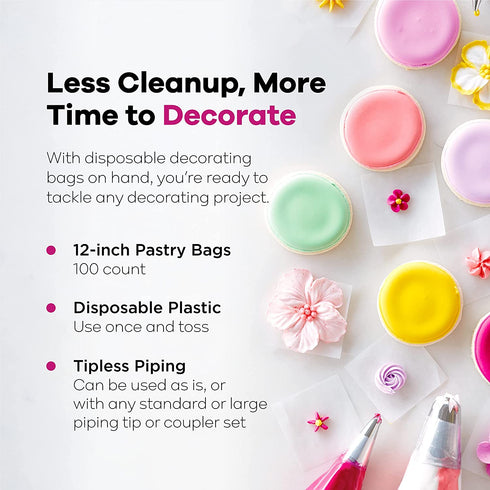 Wilton 12-Inch Disposable Cake Decorating Pastry Bags, 100-Count