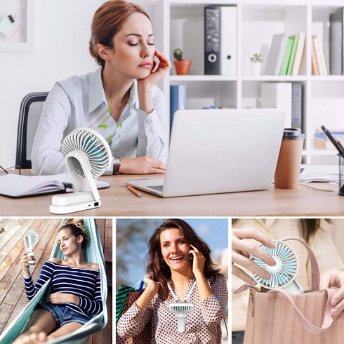 WOWGO Portable Handheld Fan - Mini Personal Fan 180° Rotating Adjustment, USB Rechargeable 2500mAh 3 Speed Hanging Personal Fan with USB output port for Home Office Indoor Use Outdoor Travel (white)