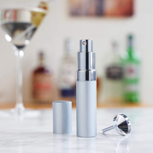 True Martini Atomizer Bar Mister with Refillable Funnel for Vermouth Spray Glass Canister with Stainless Steel Case, 1 Count (Pack of 1), Silver