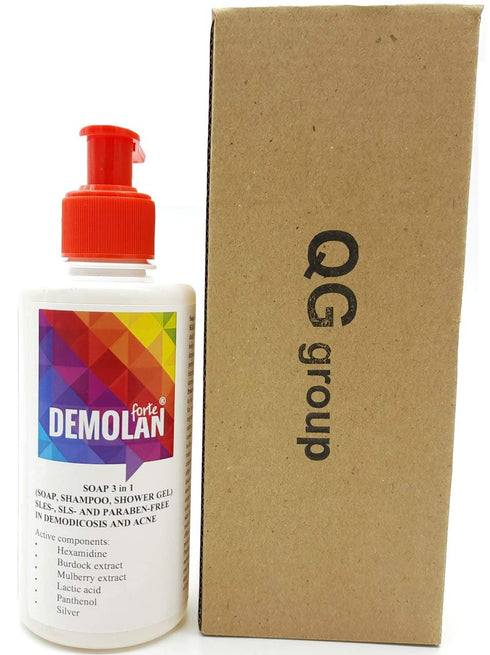 QG group Demolan Demodex Shampoo 3 in 1 Soap and Gel Demodex Face Wash Demodex Hair Body Demodex Stop for Humans 300 ml (10oz)