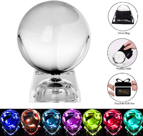 MerryNine Photograph CrMerryNine Crystal Meditation Ball Globe, ystal Ball with A Stand, K9 Crystal Sunshine Catchers Ball, Home Decoation Ornaments, Photography Accessory (80mm/3.2" with Led Stand)