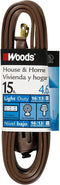 Woods 0600 Indoor Extension Cord with Three 2-Prong Power Outlets (15 Foot, Brown) - 603