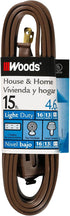 Woods 0600 Indoor Extension Cord with Three 2-Prong Power Outlets (15 Foot, Brown) - 603