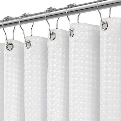 Lampling Waffle Shower Curtain White Fabric Hotel Luxury Textured Modern Farmhouse Waterproof Bathroom Curtain Cloth Pretty Elegant Spring Shower Curtains Sets 72" x 72"