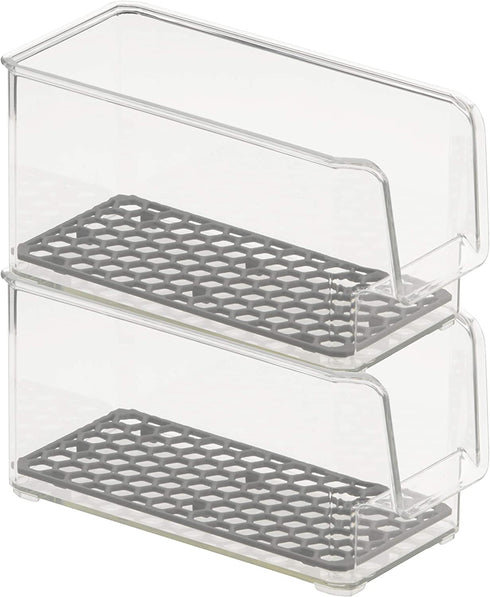 Spectrum Diversified Hexa in-Fridge Large Refrigerator Bin for Storage and Organization of Fruit Vegetables Produce and More, 8.5 x 4 x 4.25, Clear/Dark Gray