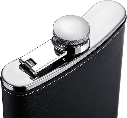 Hip Flask for Men Liquor Flask Stainless Steel Leak proof Flask with Funnel set for Women Pocket Alcohol Drinking Flask set 8OZ (Black Leather)