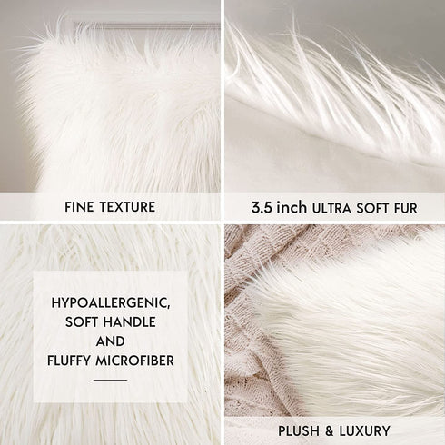 Phantoscope Faux Fur Pillow Cover Decorative Fluffy Throw Pillow Mongolian Luxury Fuzzy Pillow Case Cushion Cover for Bedroom and Couch,Off-White 26 x 26 Inches