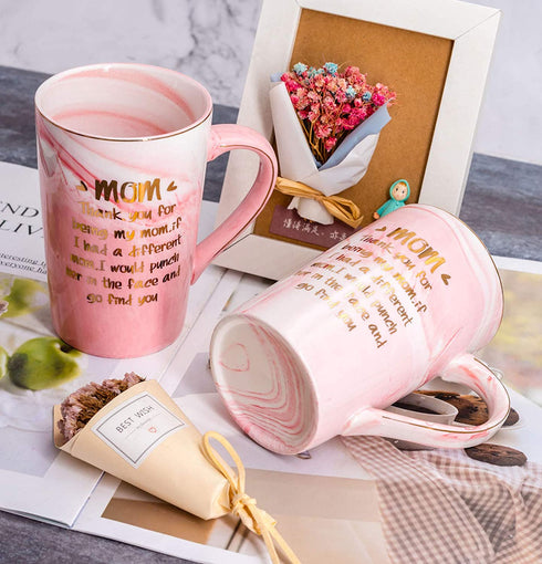 Mugpie Mom Gifts Coffee Mug- Funny Birthday Gifts for Mom from Daughter Son Boy Girl Kids - Mother's Day Christmas gifts for Mom Mother Mommy Women -Cute Pink Thank You for Being My Mom Mug +Gifts Box