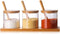 Hniuyun Condiment Container Seasoning Box Set, Glass Condiment Canisters Pots, Salt Sugar Spice Coffee Jar with Bamboo Wooden Spoon Lid and Base, Set of 3