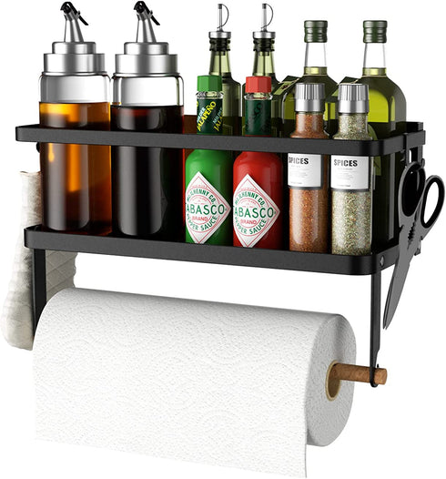 Magnetic Fridge Spice Rack Organizer Storage Holder Kitchen, Magnetic Paper Towel Holder Rack for Refrigerator Shelf Storage Hanger (Small, Black)