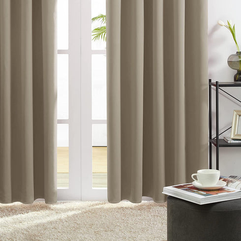 Deconovo Rod Pocket Blackout Curtains, Khaki, 38 x 54 Inch, Room Darkening and Thermal Insulated Curtain Panels for Living Room, 2 Panels