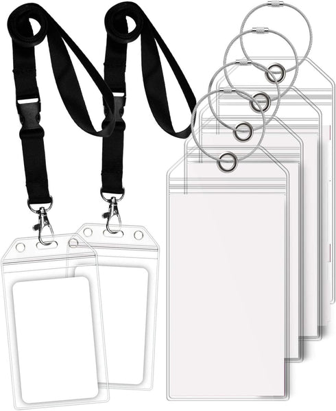 GreatShield Cruise Luggage Tag Holder (4 Pack) + ID holder with Lanyard (2 Pack) Weather Resistant PVC Zip Pouch & Steel Loop for Princess, Carnival, Holland American, and Norwegian Cruise Line