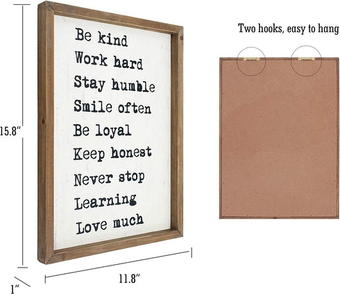 Wartter 11.8 x 15.8 inches Rustic Wood Framed Wall Decor Signs Farmhouse Wall Hanging Art - Be Kind, Stay Humble,Smile Often.